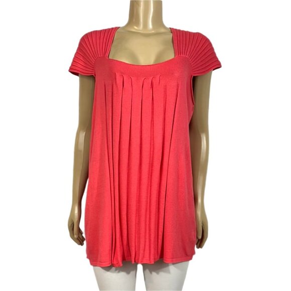 COPY - NWT Parkhurst Top Womens Batik Blush Pleated Cap Sleeve Lightweight - Picture 6 of 9